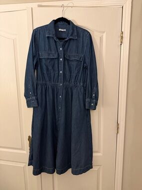 Free Assembly Denim Shirt Dress - Dark Blue Button-Front. Elastic waist XL NWOT